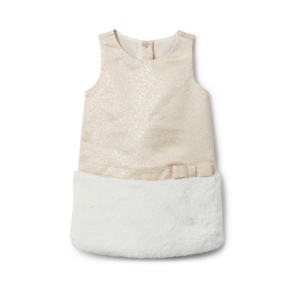 Janie and Jack Winter Dress Gold White Faux Fur